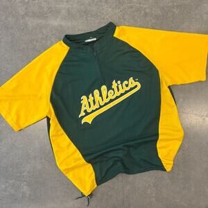 Vintage Y2K Oakland Athletics 1/4 Zip MLB Green L Baseball Jersey Graphic Tee